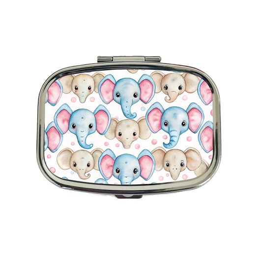 Cute Elephant Faces Watercolor Travel Pill Box Case