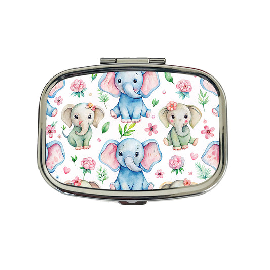 Cute Elephants Hearts Watercolor Travel Pill Box Case