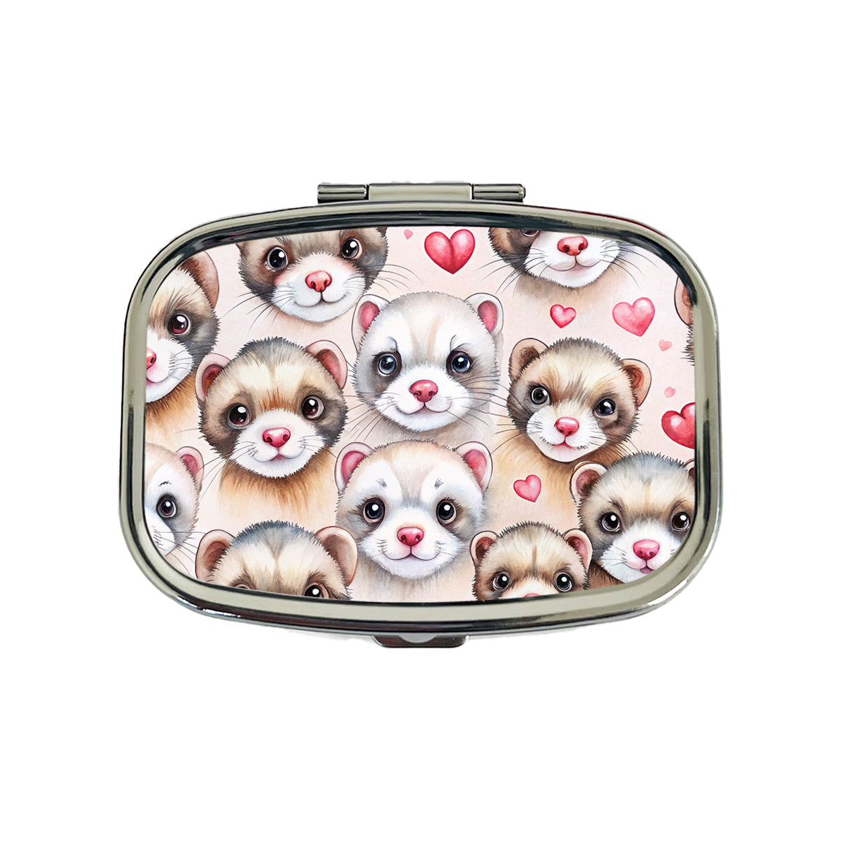 Cute Ferret Faces Hearts Watercolor Travel Pill Box Case