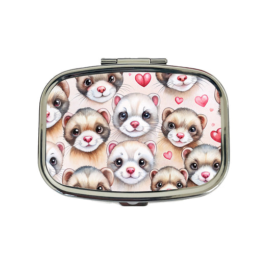 Cute Ferret Faces Hearts Watercolor Travel Pill Box Case