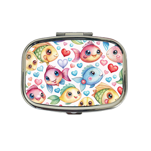 Cute Fish Faces Hearts Watercolor Travel Pill Box Case