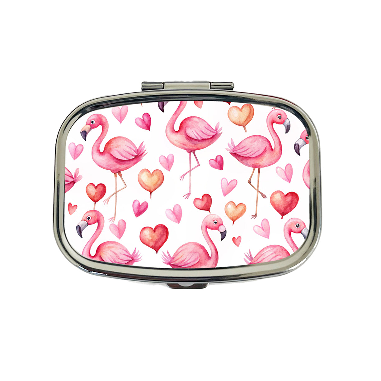 Cute Flamingos Hearts Watercolor Travel Pill Box Case