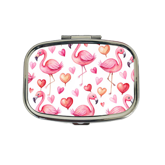 Cute Flamingos Hearts Watercolor Travel Pill Box Case