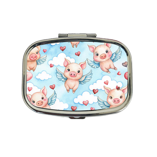 Cute Flying Pigs Hearts Watercolor Travel Pill Box Case