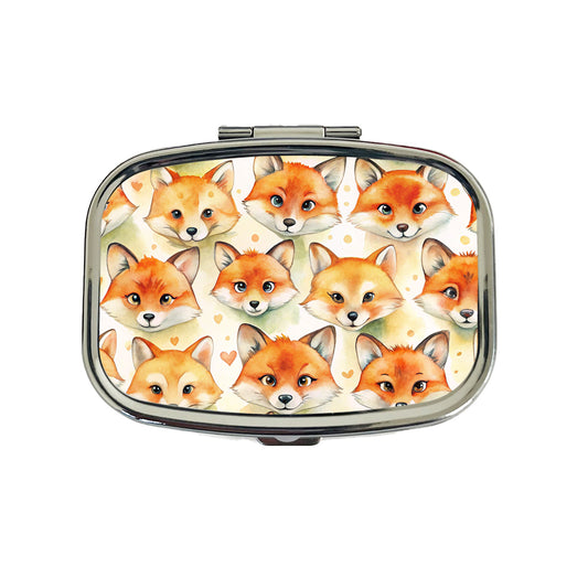 Cute Fox Faces Watercolor Travel Pill Box Case