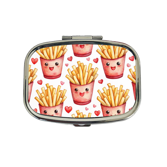 Cute French Fries Hearts Watercolor Travel Pill Box Case