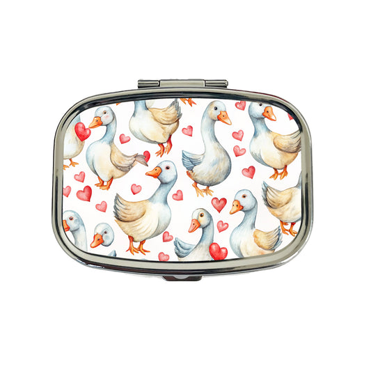 Cute Geese Hearts Watercolor Travel Pill Box Case