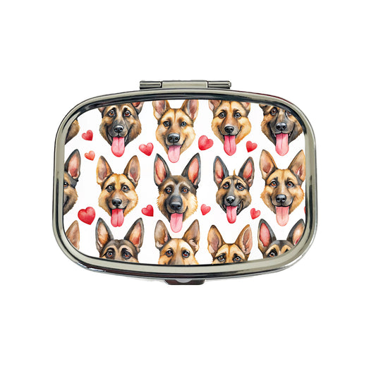 Cute German Shepherd Dog Faces Hearts Travel Pill Box Case