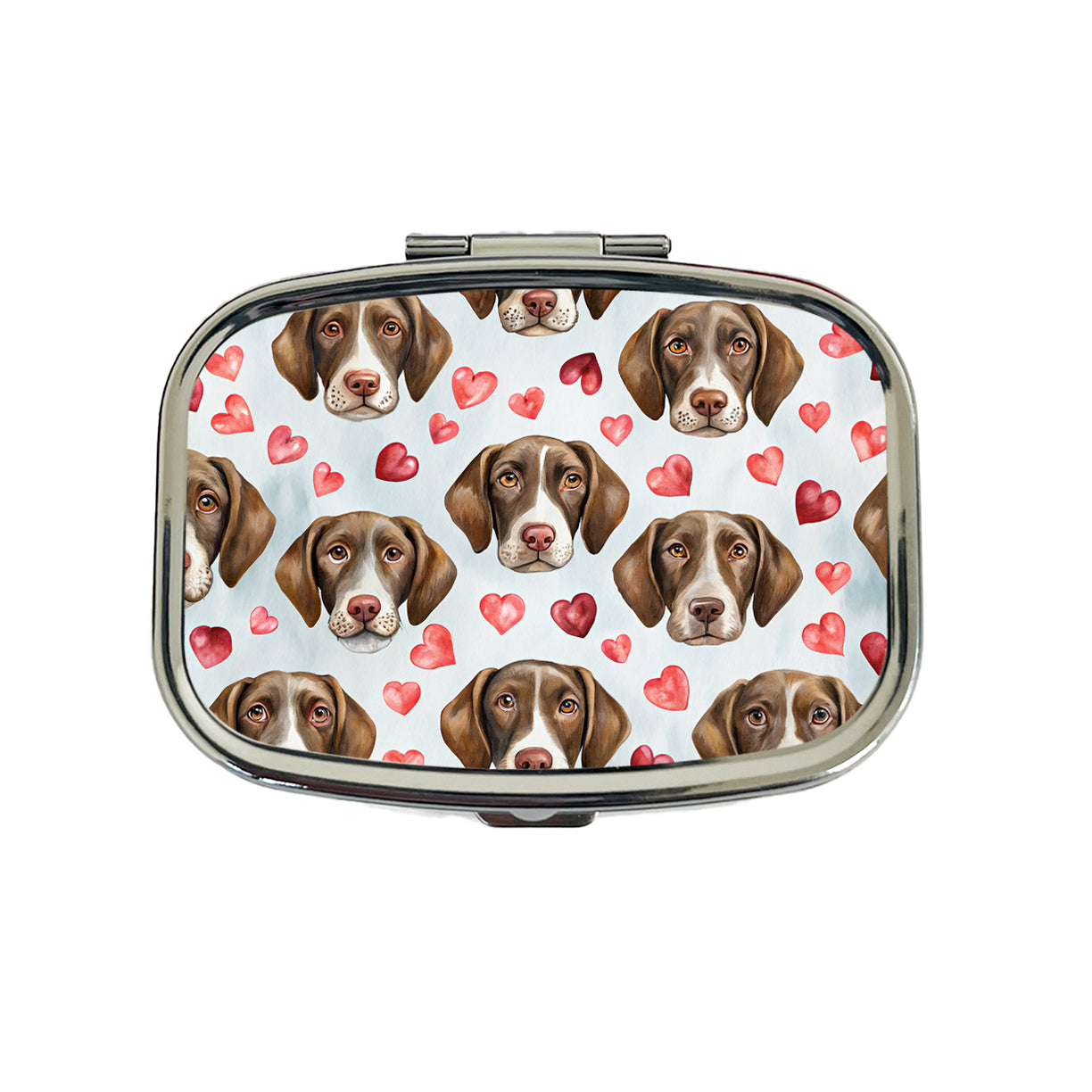 Cute German Shorthaired Pointer Dog Faces Hearts Travel Pill Box Case
