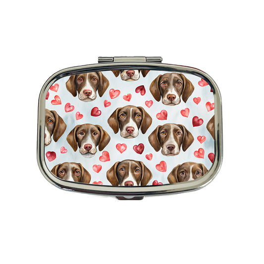 Cute German Shorthaired Pointer Dog Faces Hearts Travel Pill Box Case