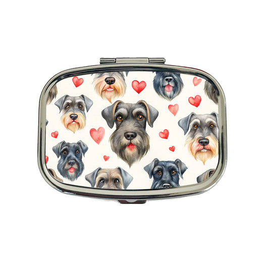 Cute Giant Schnauzer Dog Faces Hearts Travel Pill Box Case