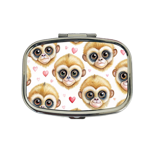 Cute Gibbons Faces Hearts Travel Pill Box Case