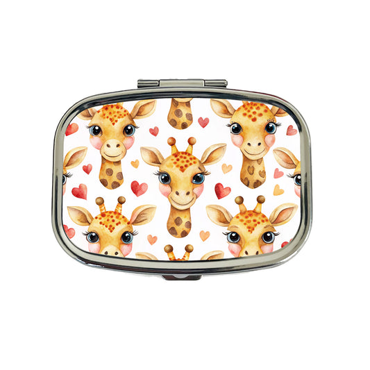 Cute Giraffe Faces Hearts Travel Pill Box Case