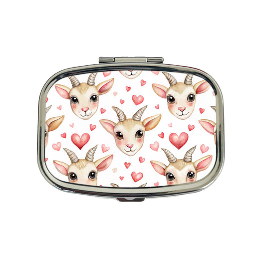 Cute Goat Faces Hearts Watercolor Travel Pill Box Case