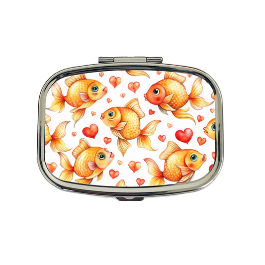 Cute Gold Fish Hearts Watercolor Travel Pill Box Case