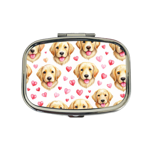 Cute Golden Retriever Dog Faces Hearts Travel Pill Box Case