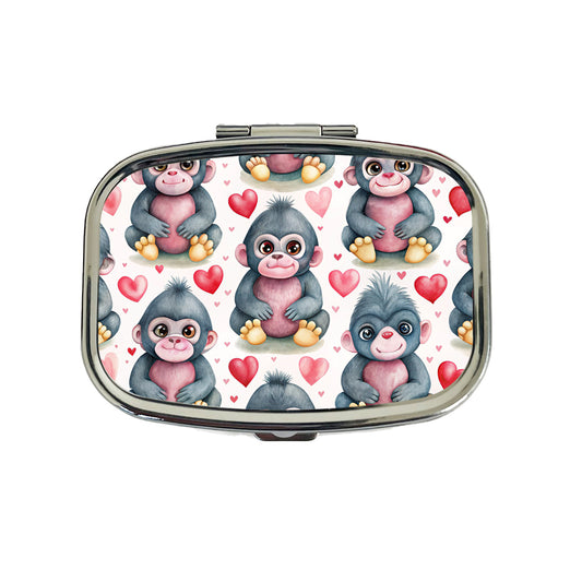 Cute Gorillas Hearts Watercolor Travel Pill Box Case