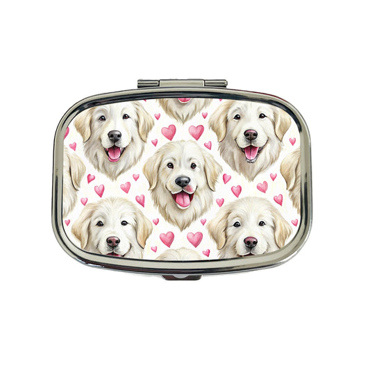 Cute Great Pyrenees Dog Faces Hearts Travel Pill Box Case