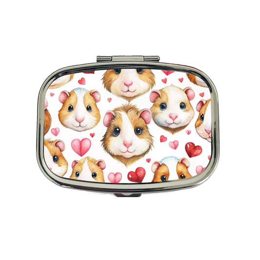 Cute Guinea Pig Faces Hearts Travel Pill Box Case