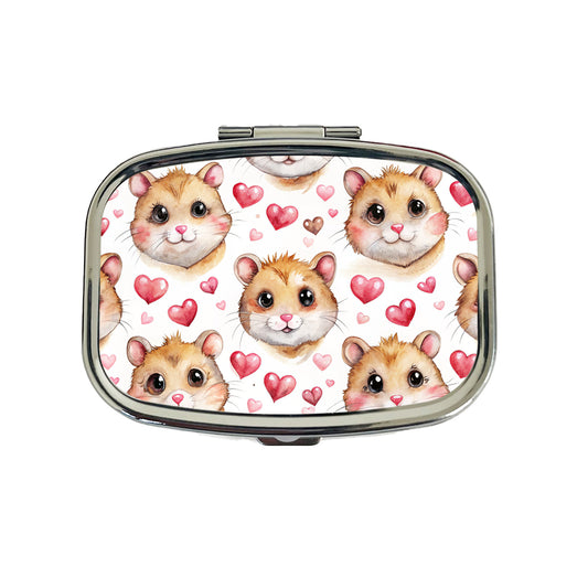 Cute Hamster Faces Hearts Travel Pill Box Case
