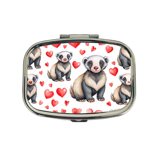 Cute Honey Badger Hearts Watercolor Travel Pill Box Case