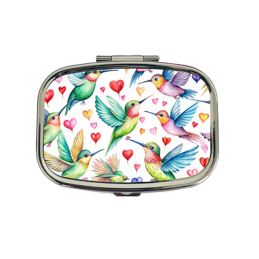 Cute Hummingbirds Hearts Watercolor Travel Pill Box Case