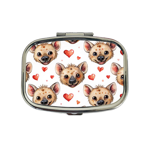 Cute Hyenas Faces Hearts Watercolor Travel Pill Box Case