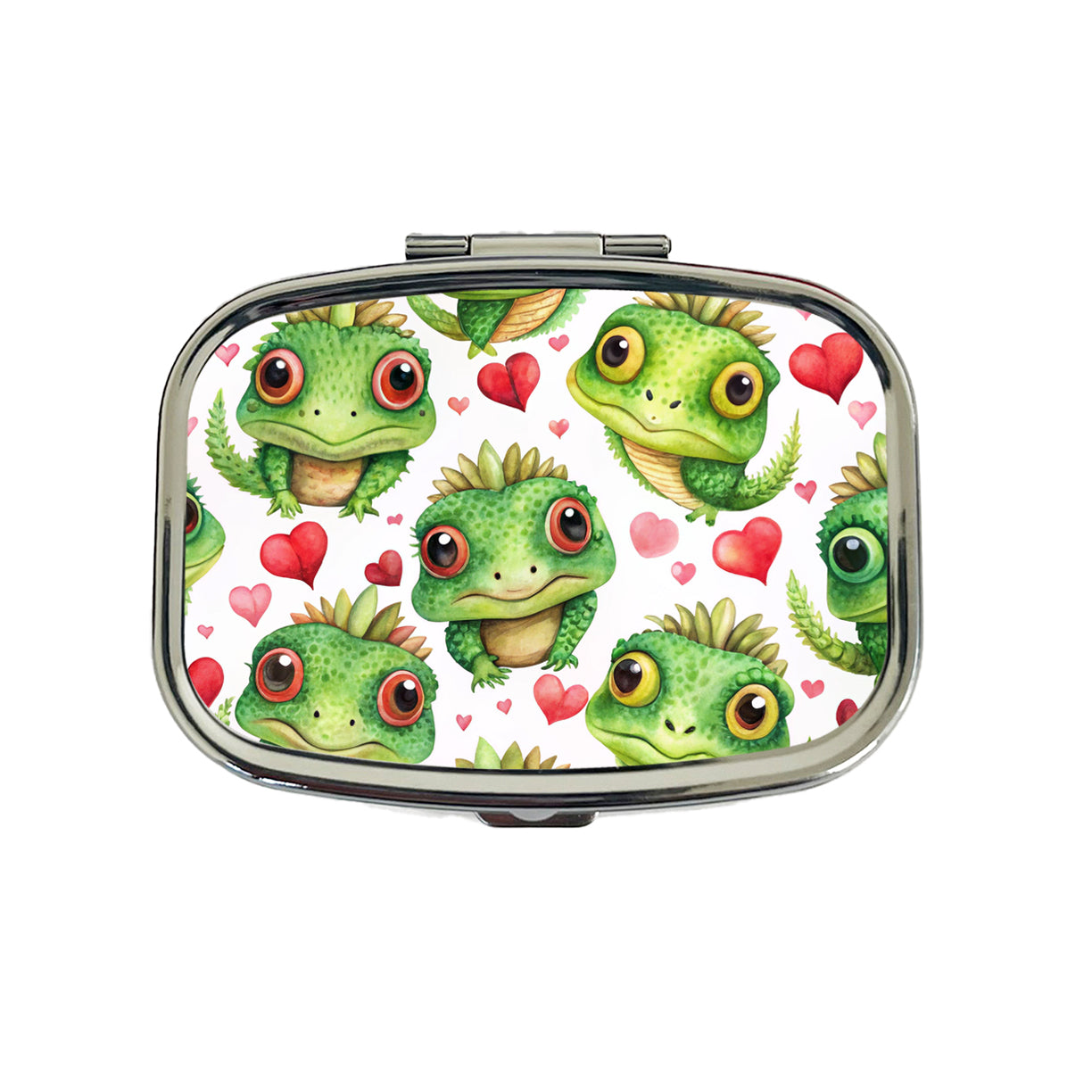 Cute Iguanas Hearts Watercolor Travel Pill Box Case