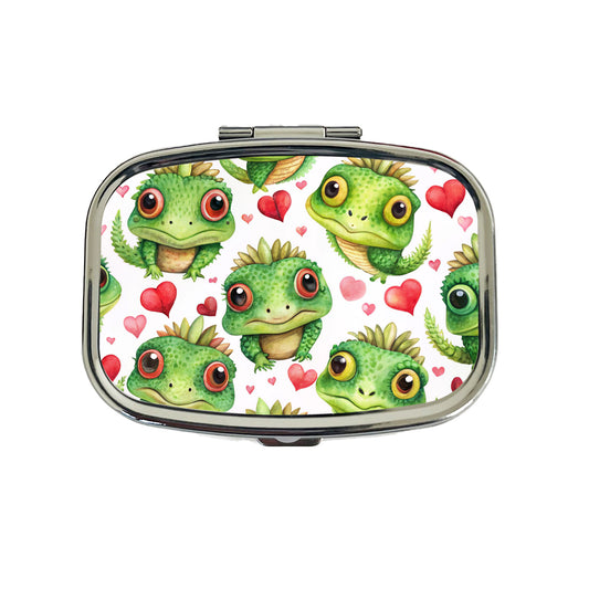 Cute Iguanas Hearts Watercolor Travel Pill Box Case