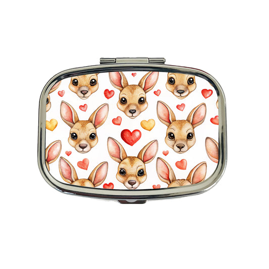 Cute Kangaroo Faces Hearts Travel Pill Box Case