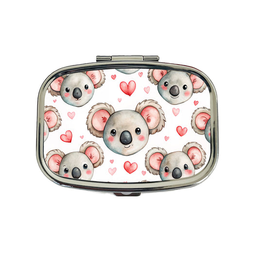 Cute Koala Bears Faces Hearts Travel Pill Box Case