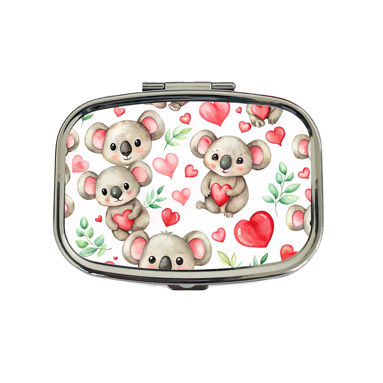 Cute Koala Bears Hearts Watercolor Travel Pill Box Case