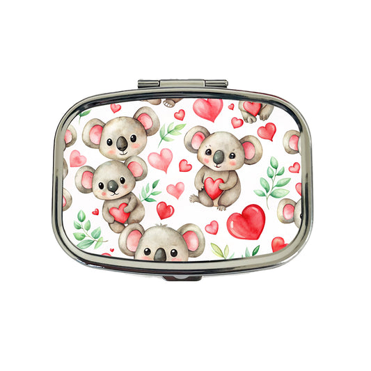 Cute Koala Bears Hearts Watercolor Travel Pill Box Case
