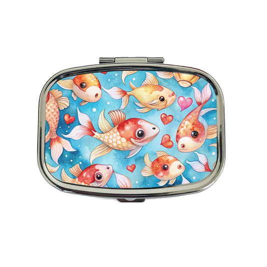 Cute Koi Fishes Hearts Watercolor Travel Pill Box Case