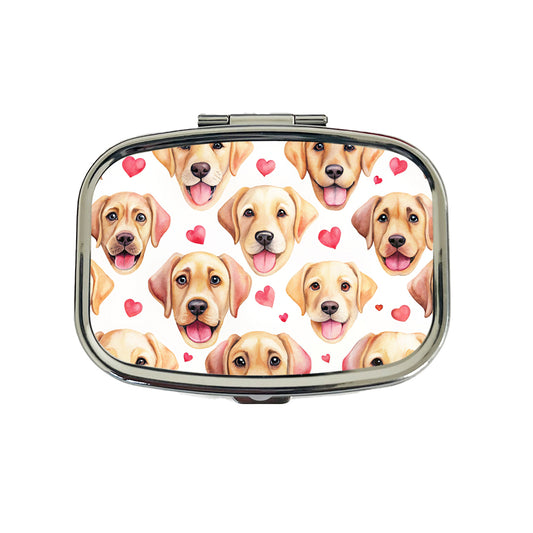 Cute Labrador Retriever Dog Faces Hearts Travel Pill Box Case