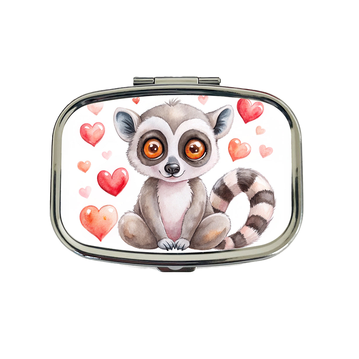 Cute Lemur Hearts Watercolor Travel Pill Box Case