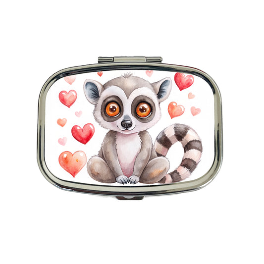 Cute Lemur Hearts Watercolor Travel Pill Box Case