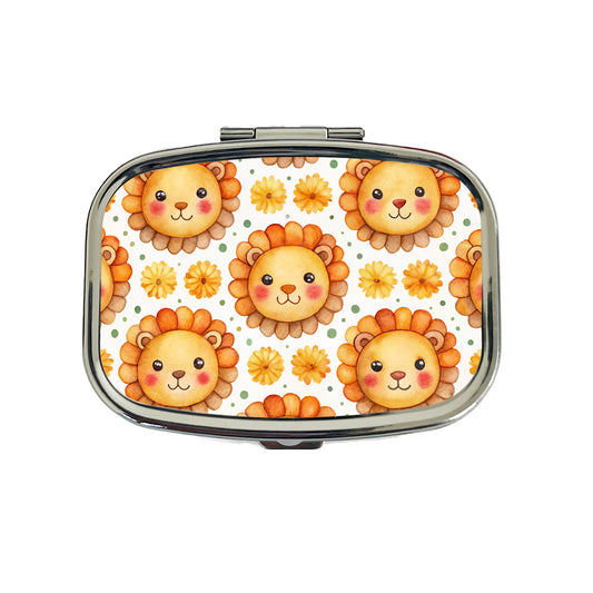 Cute Lion Faces Watercolor Travel Pill Box Case