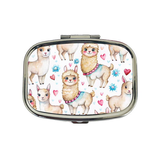 Cute Llamas Hearts Watercolor Travel Pill Box Case