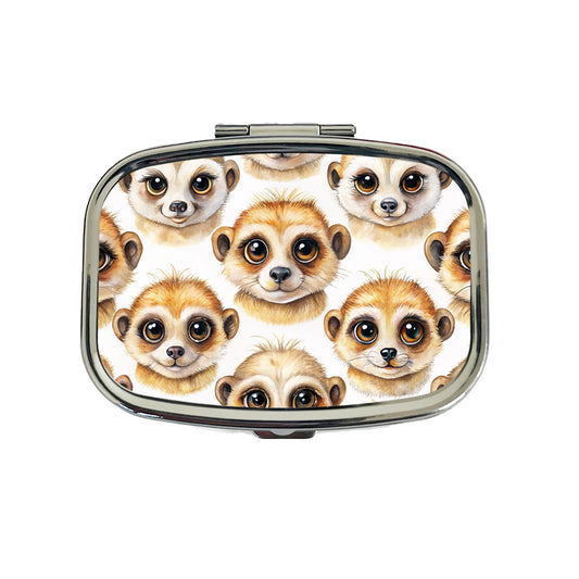 Cute Meerkat Faces Watercolor Travel Pill Box Case