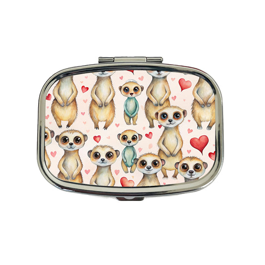 Cute Meerkats Hearts Watercolor Travel Pill Box Case