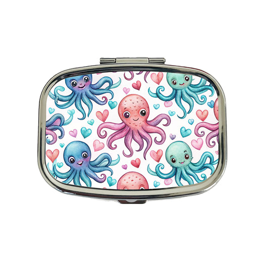 Cute Octopus Hearts Watercolor Travel Pill Box Case