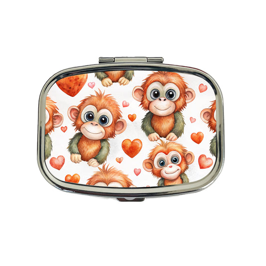 Cute Orangutans Hearts Watercolor Travel Pill Box Case
