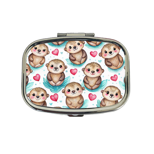 Cute Otters Hearts Watercolor Travel Pill Box Case
