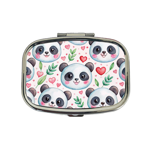 Cute Panda Faces Hearts Watercolor Travel Pill Box Case