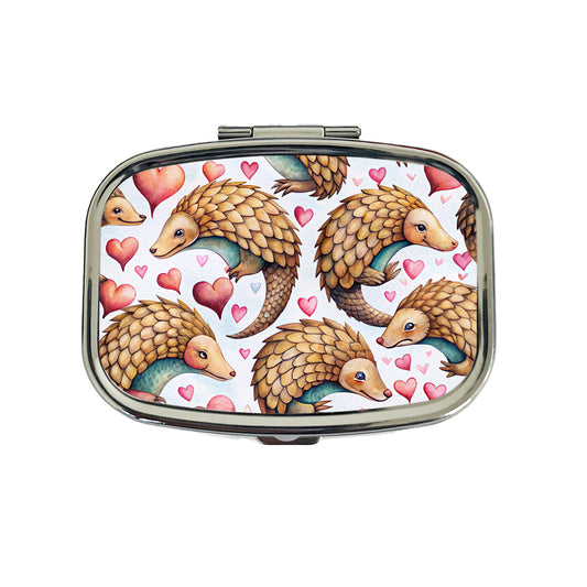 Cute Pangolin Hearts Watercolor Travel Pill Box Case