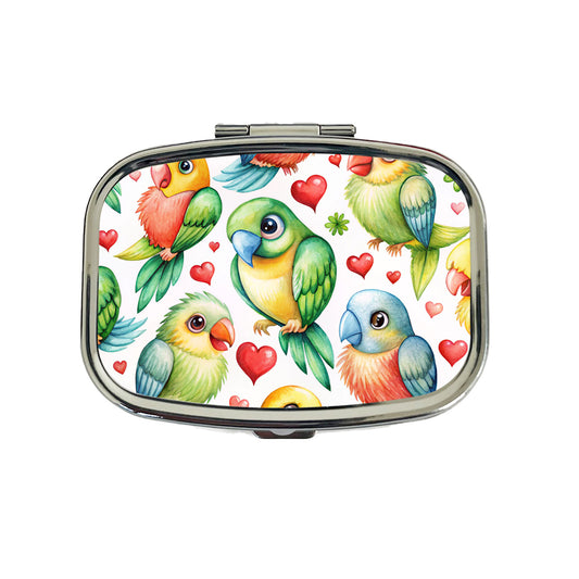 Cute Parrots Hearts Watercolor Travel Pill Box Case