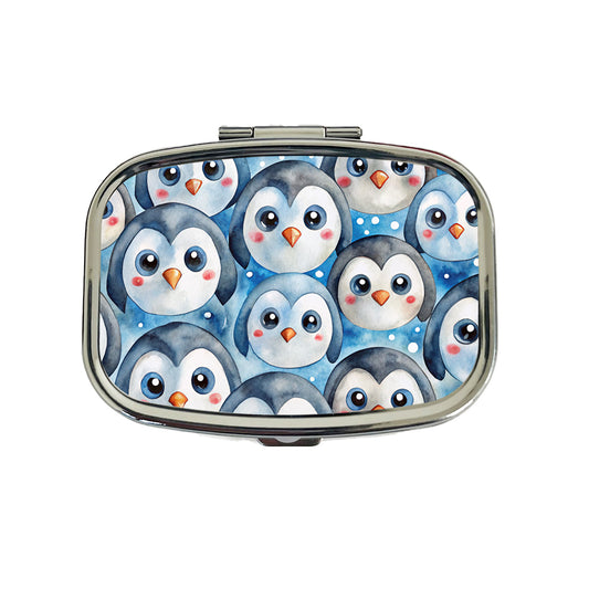 Cute Penguin Faces Watercolor Travel Pill Box Case