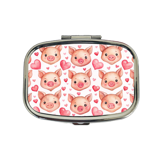 Cute Pig Faces Hearts Watercolor Travel Pill Box Case