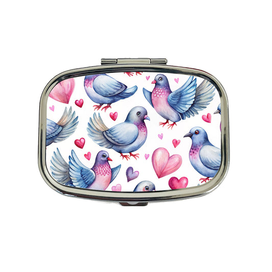 Cute Pigeons Hearts Watercolor Travel Pill Box Case